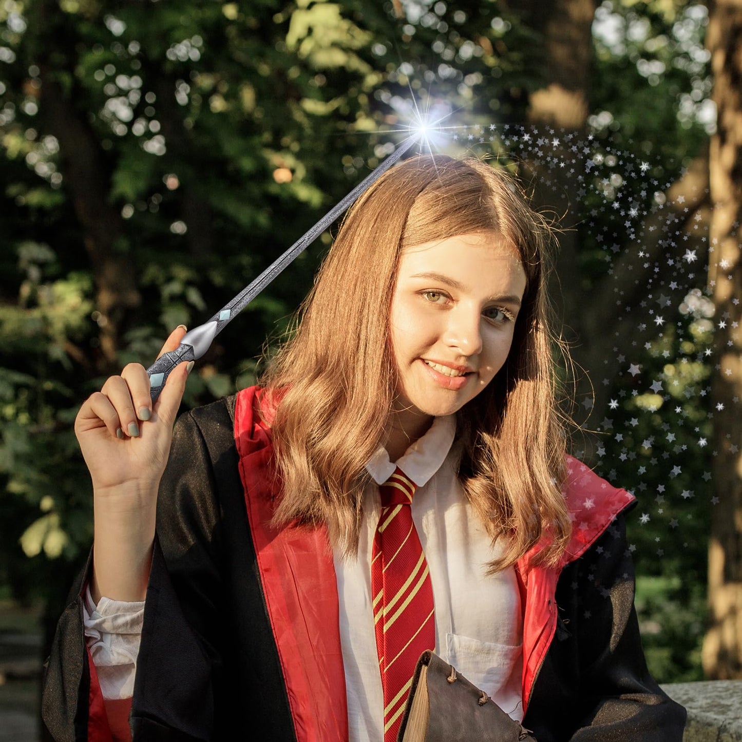 ChampWe Light Up Magic Wizard Wand Rechargeable Illuminating Toy for Kids Witch Collection Cosplay Accessories with Spellbook and Gift Box (cutting edge)