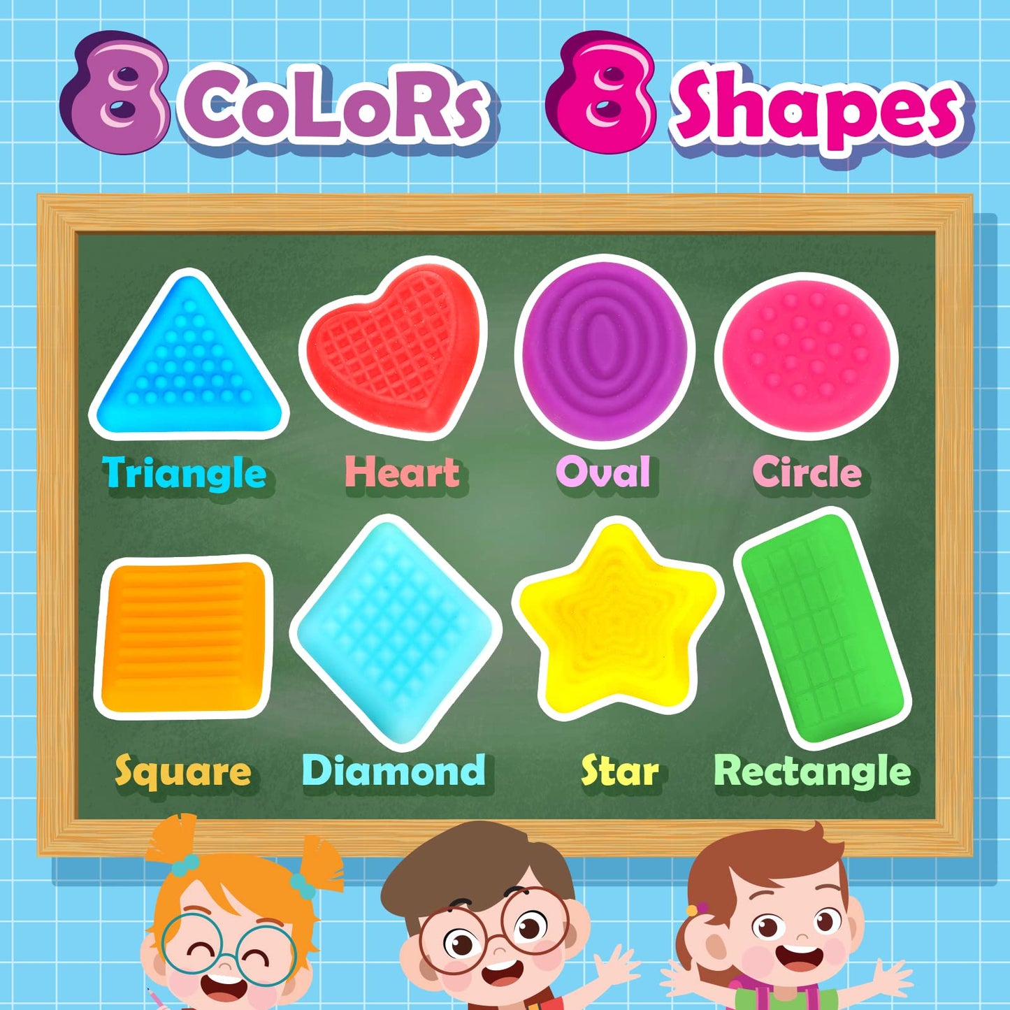 Shape Learning Sensory Toys For Toddlers - Textured Stress Relief Sensory Toys For Autistic Children, Pull And Stretch Tactile Toy, Calming Autism Toys For Boys And Girls Preschool Kids (8Pack)