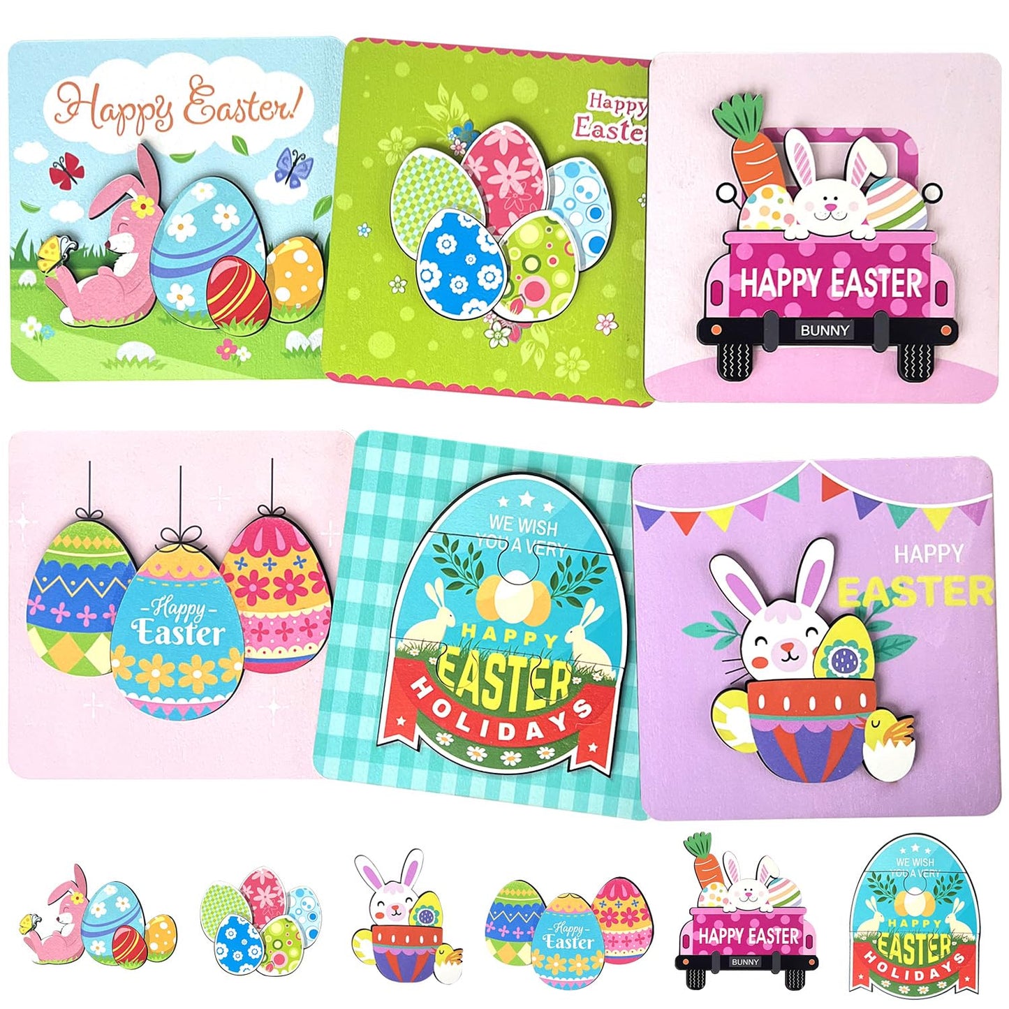 Laiamer 6 Pack Easter Wooden Puzzles For Kids, Easter Toys Easter Basket Stuffers For Toddler, And Easter Party Favors For Kids