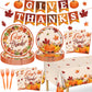 Thanksgiving Plates, 98PCs Give Thanks Plates Serves 24 with Napkins Tablecloth and Give Thanks Banner Forks for Fall Autumn Tha