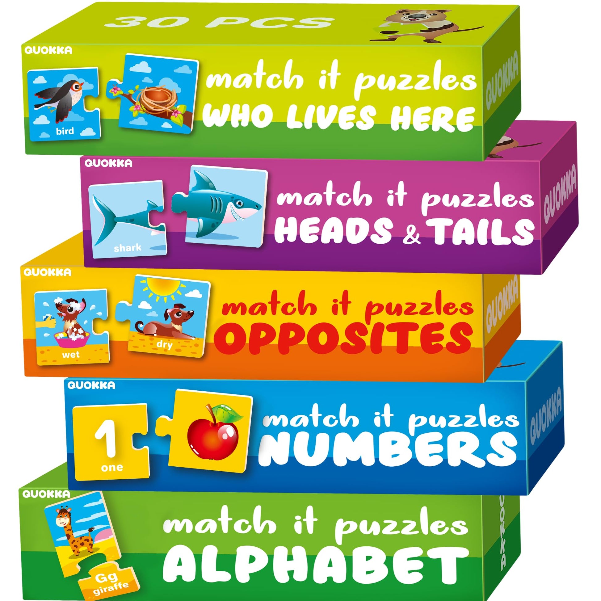 Quokka 5X Megaset Puzzles For Toddlers 3-5 - Matching Games For Kids Ages 2-4 - Numbers Animals Opposites Abc Learning For Toddl