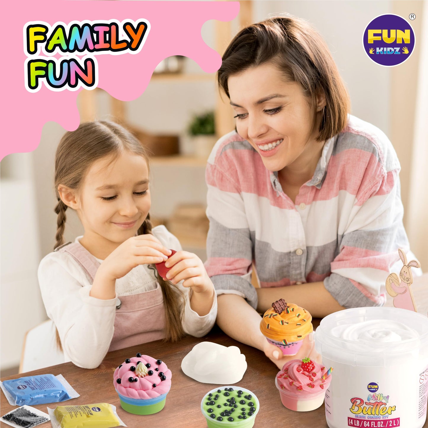 4 Lb Milky Butter Slime Bucket Gift For Girls, Funkidz 64 Fl Oz Huge Soft White Premade Scented Slime Kit Toy With 29 Variety Add-Ins Perfect Birthday Present For Kids Age 6+