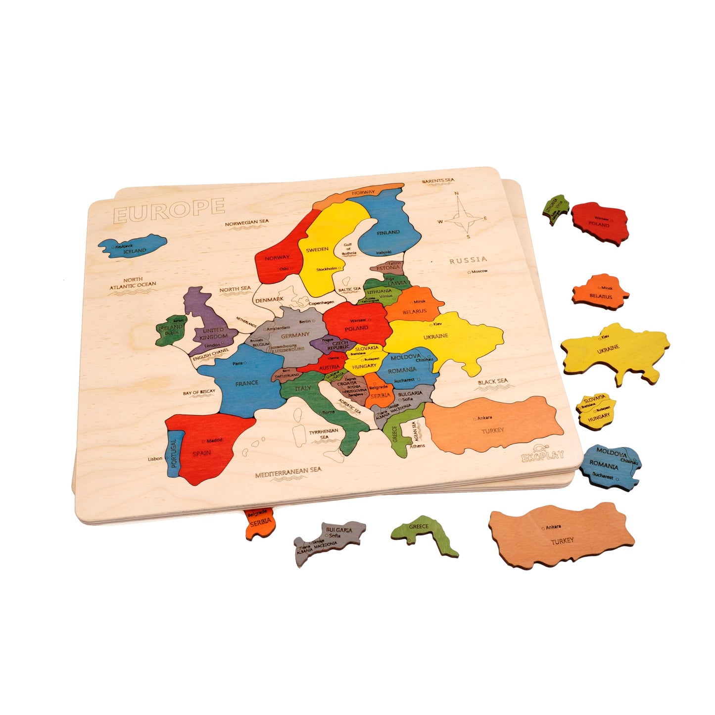 Ekoplay Europe Map Wooden Jigsaw Puzzle - 33 Pieces, Educational Toy for Kids Ages 3+, 27.5 cm x 32.5 cm