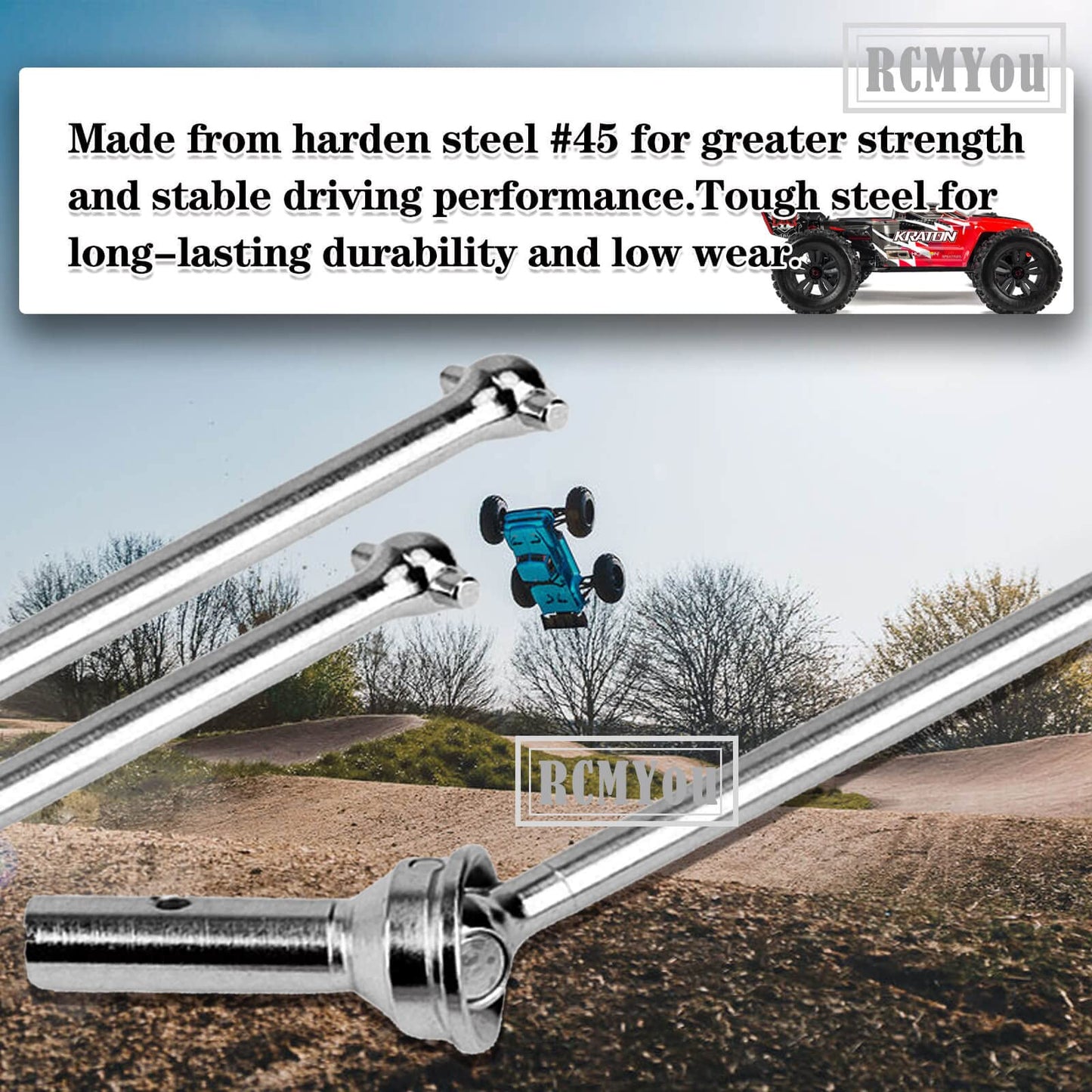 RCMYou Drive Shaft Axles Upgrades for 1/8 Arrma Kraton 6S BLX Outcast 6S BLX Notorious 6S BLX,4pcs Front Rear CVD Drive Shaft Up