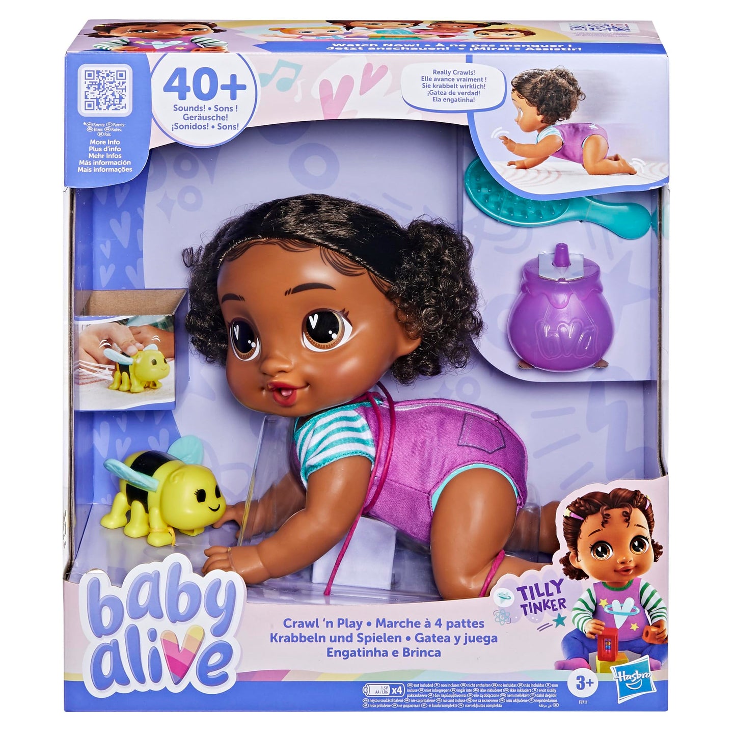 Baby Alive Crawl 'N Play Tilly Tinker Electronic Crawling Baby Doll Set, Black Hair, Kids Toys For Girls & Boys 3 Years & Up, 10