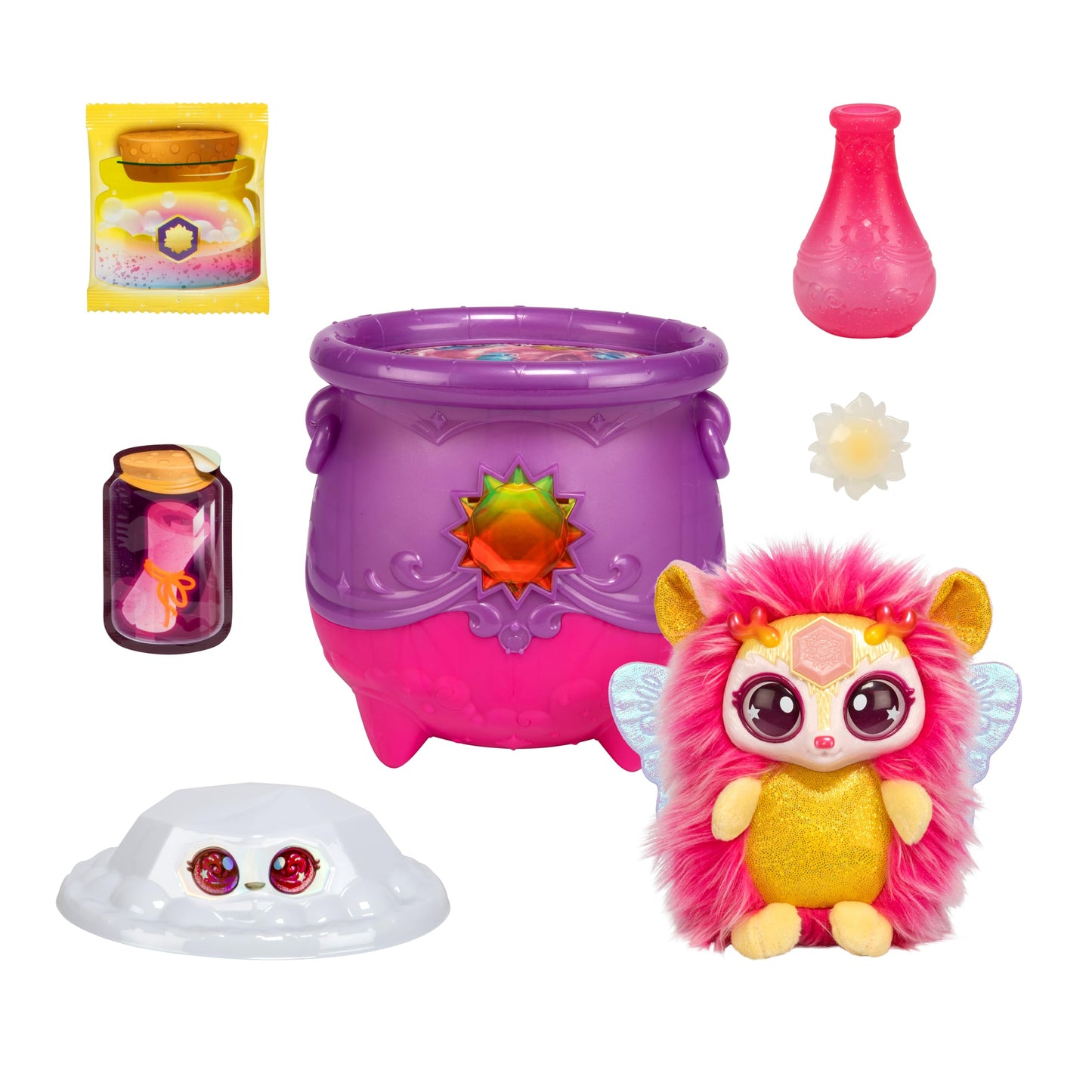 Magic Mixies Magical Gem Surprise Cauldron - Sun, Medium Plushie, Model 14926, Includes Fizzing Cauldron & Solar Gem Surprises