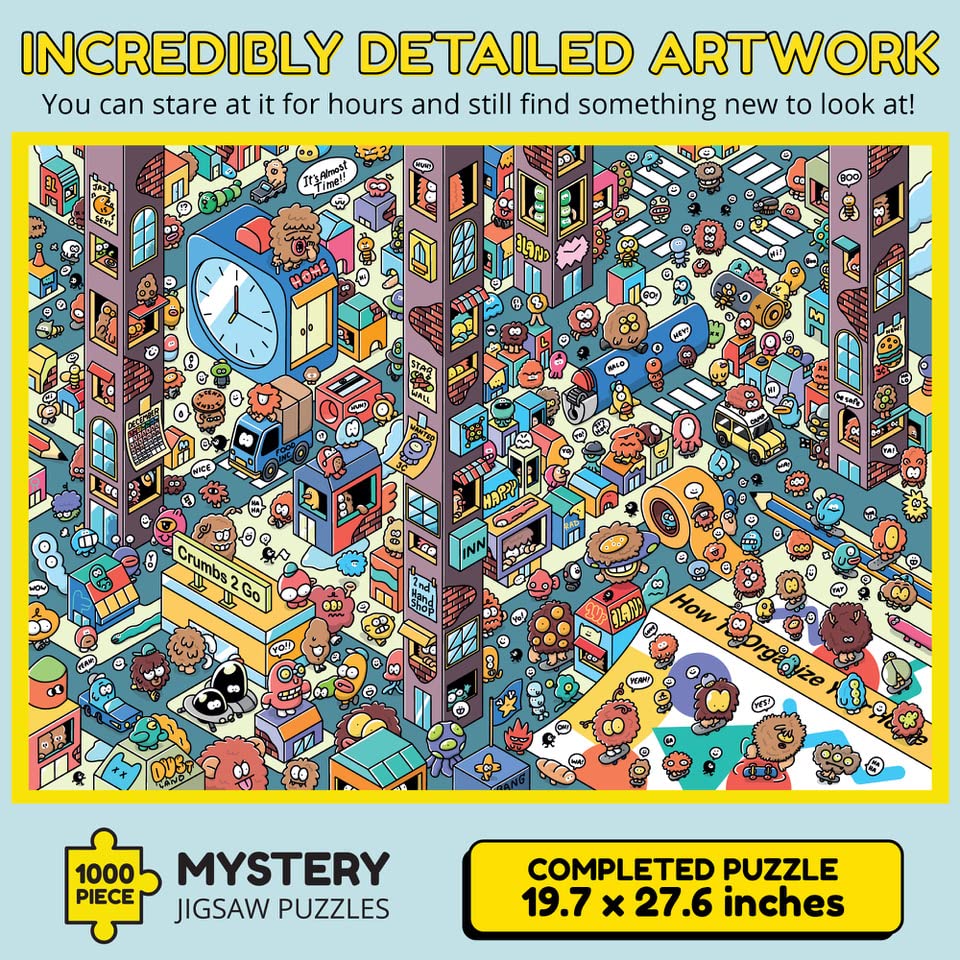 Mystery Jigsaw Puzzle- Astro Gastro -1,000 Pcs Mystery Puzzle With Storytelling Comics, Secret Ending-1000 Piece Puzzle For Adults & Kids –19.7'' X 27.6'' Frameable Magic Puzzle Art