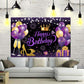 YinQin Backdrop - Happy Birthday Party Cloth 180x120 cm, Purple Gold Glitter, Photography Background for Women and Girls