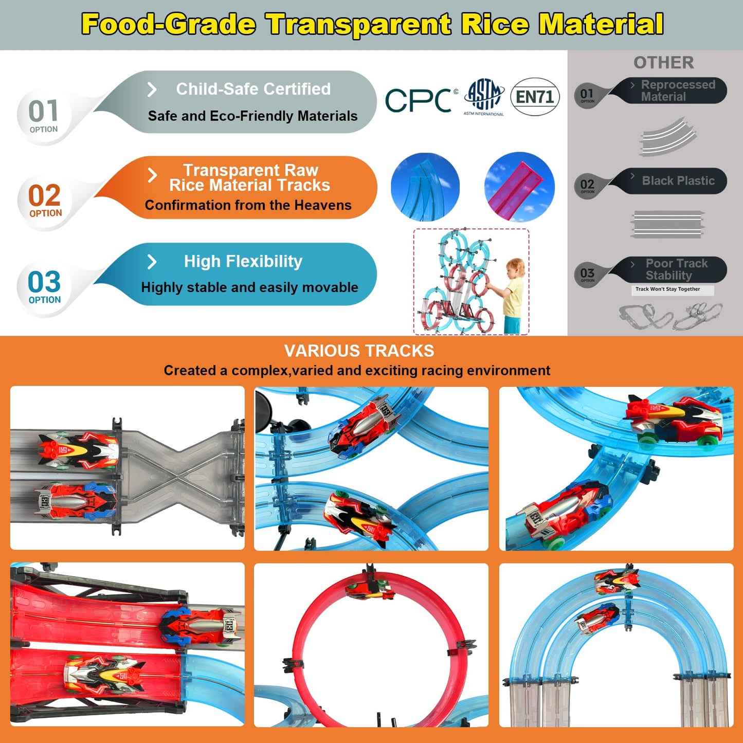 Slot Car Race Track Sets Dual-Player Electric Remote Control Cars Rechargable Magnetic Cars Racing Game with Hand Controllers Ci