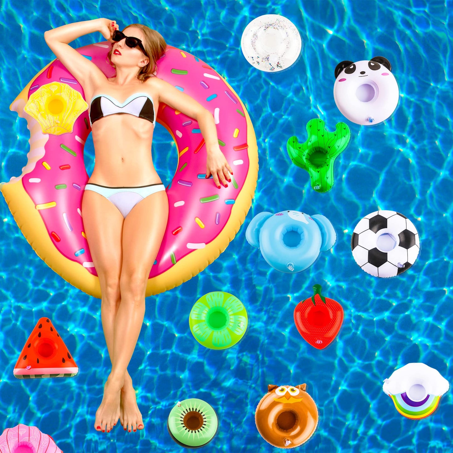 Sonarun 60 Pack Inflatable Drink Holders Inflatable Pool Cup Coasters Inflatable Drinking Cup Holder With Air Pump For Swimming