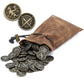 CASEMATIX Metal Coins and Pouch for Tabletop RPG Board Games - 100 DND Coins Fantasy Coins with Dragons & decorative replica blade and Shield Engraving  Metal Tokens for Board Games with PU Leather Bag