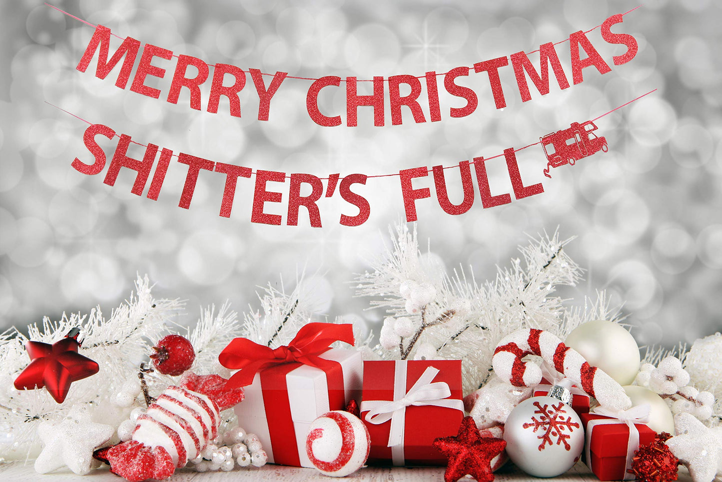 Merry Christmas Shitters Full Banner, Ugly Christmas Sweater Party Banner, Christmas Vacation Party Decorations Banner, Funny Ch
