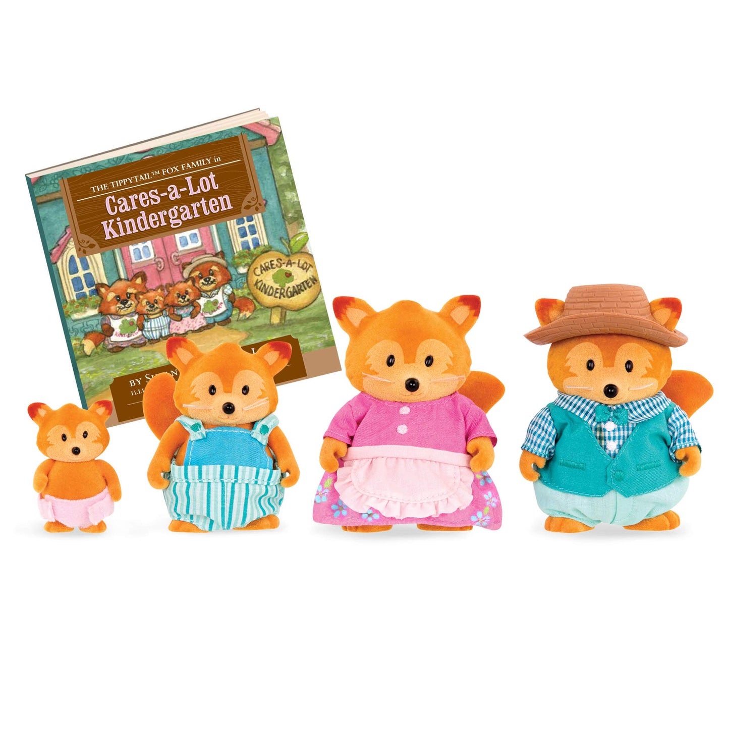 Lil Woodzeez Fox Family Set - Tippytail Foxes with Storybook - 5 Pieces Toy Set with Miniature Animal Figurines - Family Toys a