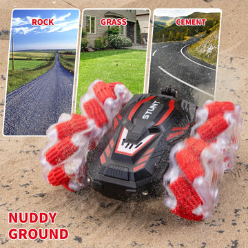 WJWMIRC RC Stunt Car, Double-Sided 360 Flips, 4WD 2.4 GHz Gesture Sensing RC Cars with Cool Lights and Music, for Boys Aged 6-12