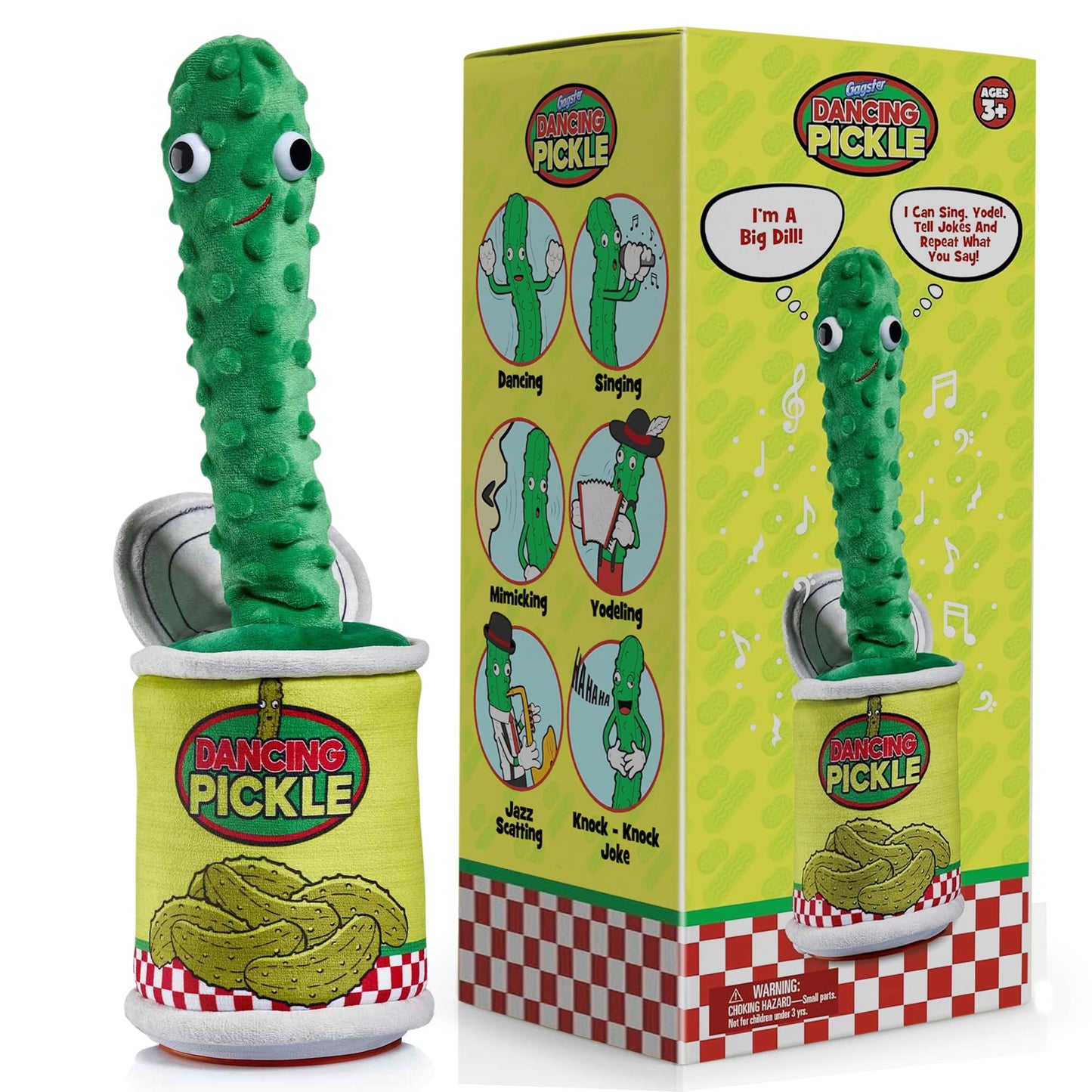 Gagster Dancing Pickle - Sings, Repeats What You Say & Tells Jokes, Singing & Talking Pickletoy, Electronic Yodeling Pickle For Anyone Who Loves Pickles And Funny Gag Gifts
