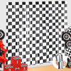 WovWeave 2 Pack Race Car Checkered Streamers Backdrops Birthday Party Decorations Black and White Checkered Foil Fringe Curtains