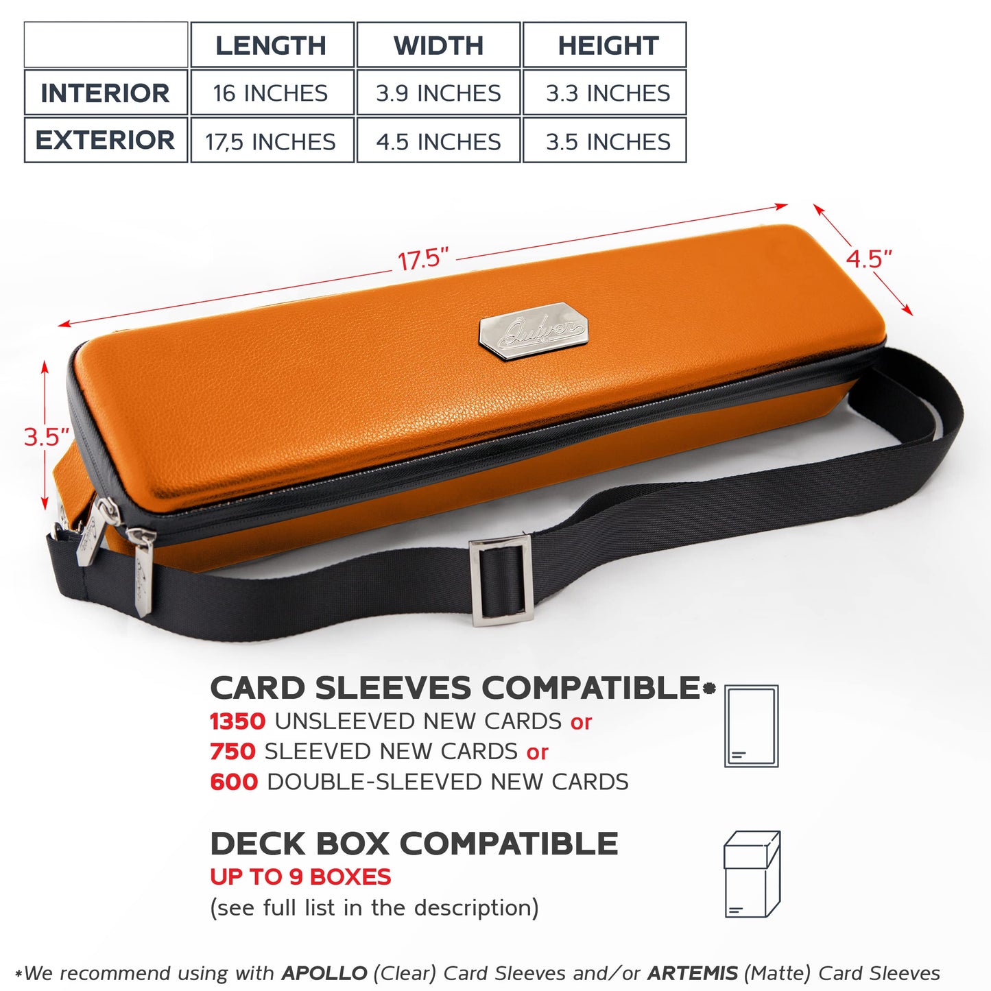 Orange Quiver Card Carrying Case - Playing Card Case Holder For Trading Cards, Mtg Card Storage Bag Deck Box Card Case (+Wrist & Shoulder Strap, Dividers & Separators + 100 Apollo Card Sleeves)