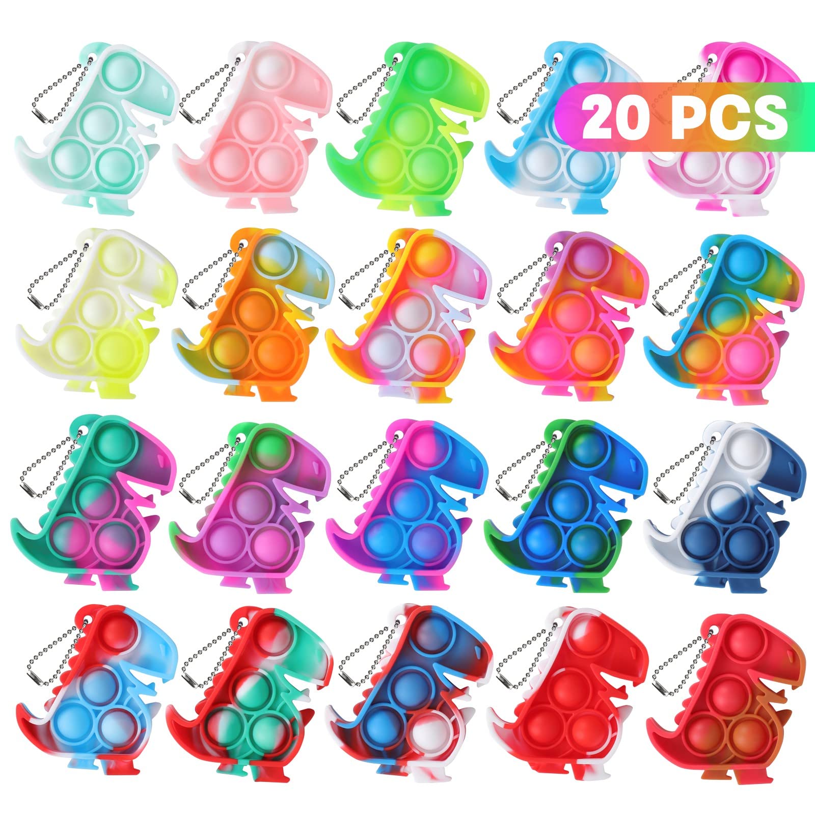 Dinosaur Toys Pop Fidget Toys Its Birthday Party Favors For Kids Toys 20 Pcs Mini Pop Keychain It Sensory Fidget Toy Packs Goodie Bag Stuffers Fidgets For Classroom Prizes Christmas Stocking Stuffers