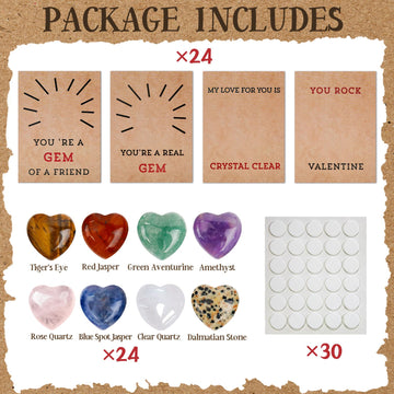 ORIENTAL CHERRY Valentines Day Gifts for Kids - 24 Pack Valentines Cards with Heart-Shape Crystals - Valentine Gift Exchange for