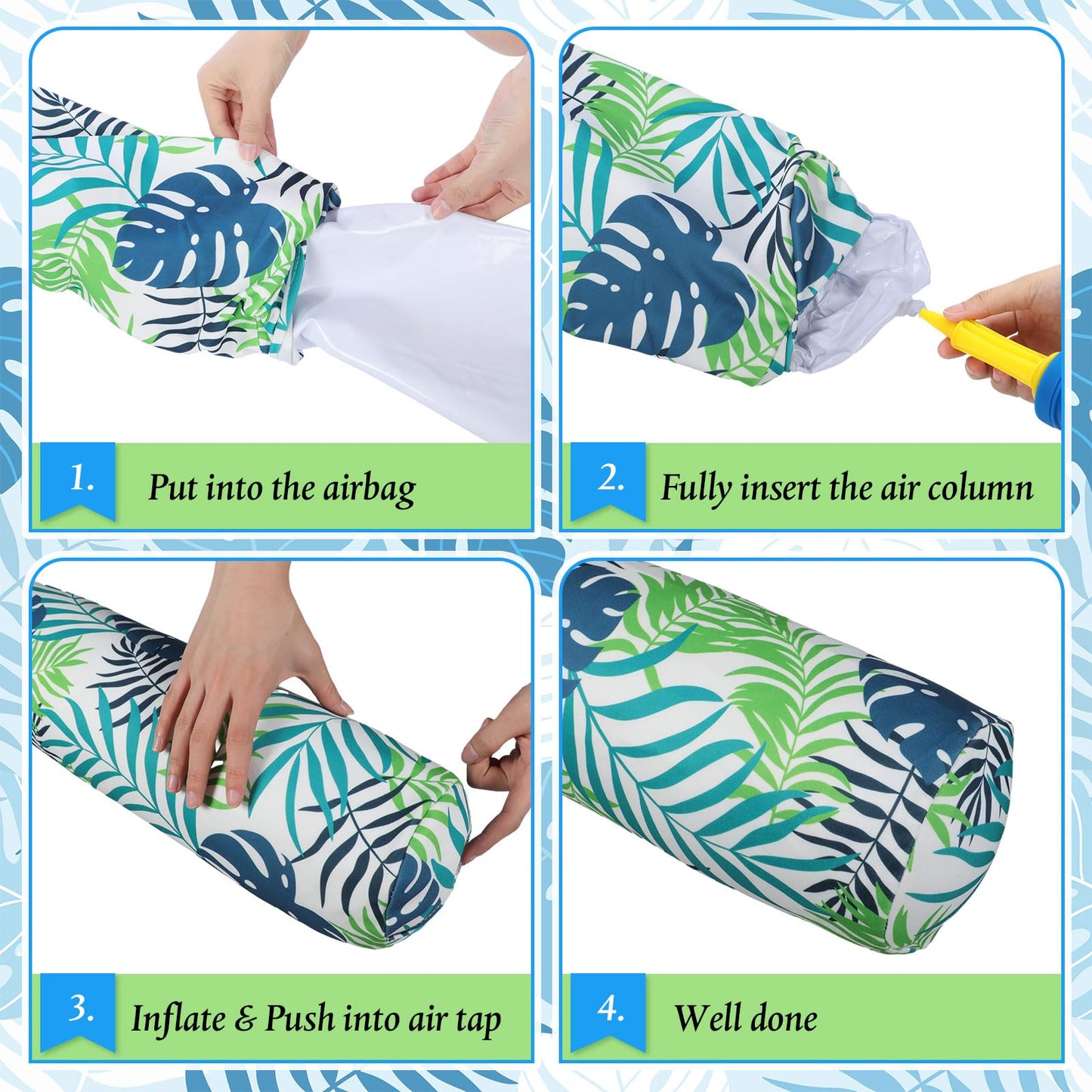 Soulchen 2 Pack Inflatable Pool Noodles Soft Fabric Covered 54'' Large Swim Noodles for mature-themeds Hawaii Tropical Palm Leaves enhanced Buoyancy for Pool Swimming Floating Beach Party Decor (Cool-Toned)
