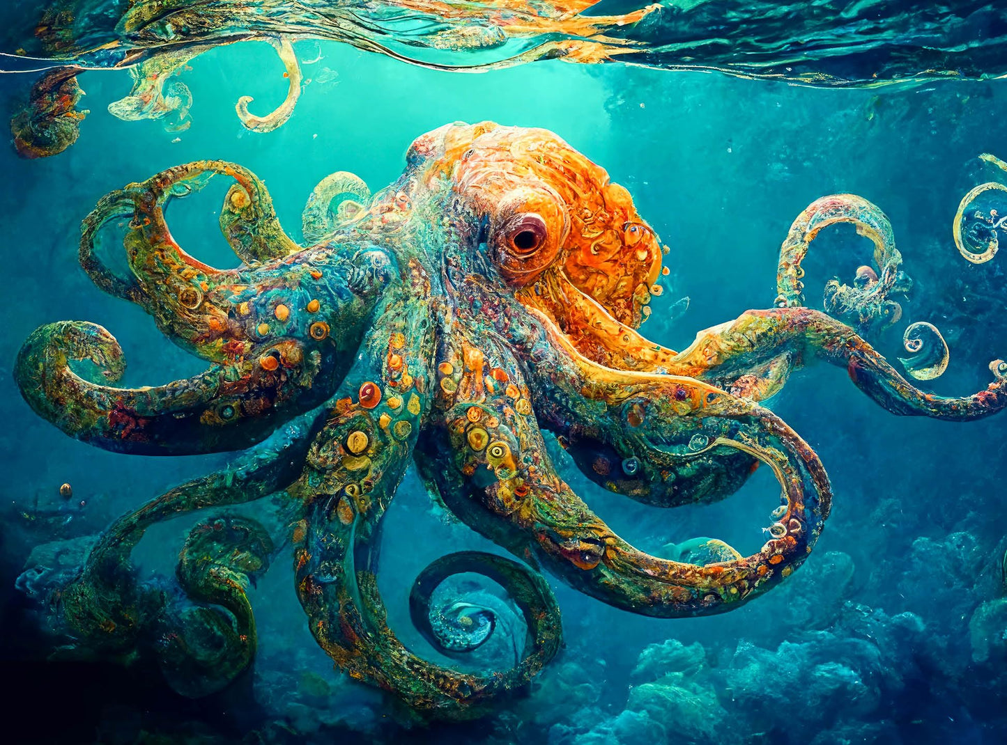 Cross & Glory 1000 Piece Jigsaw Puzzle - Deep Blue Octopus Odyssey, Large Size, Durable 1.8mm Cardboard, Unique Marine Artwork