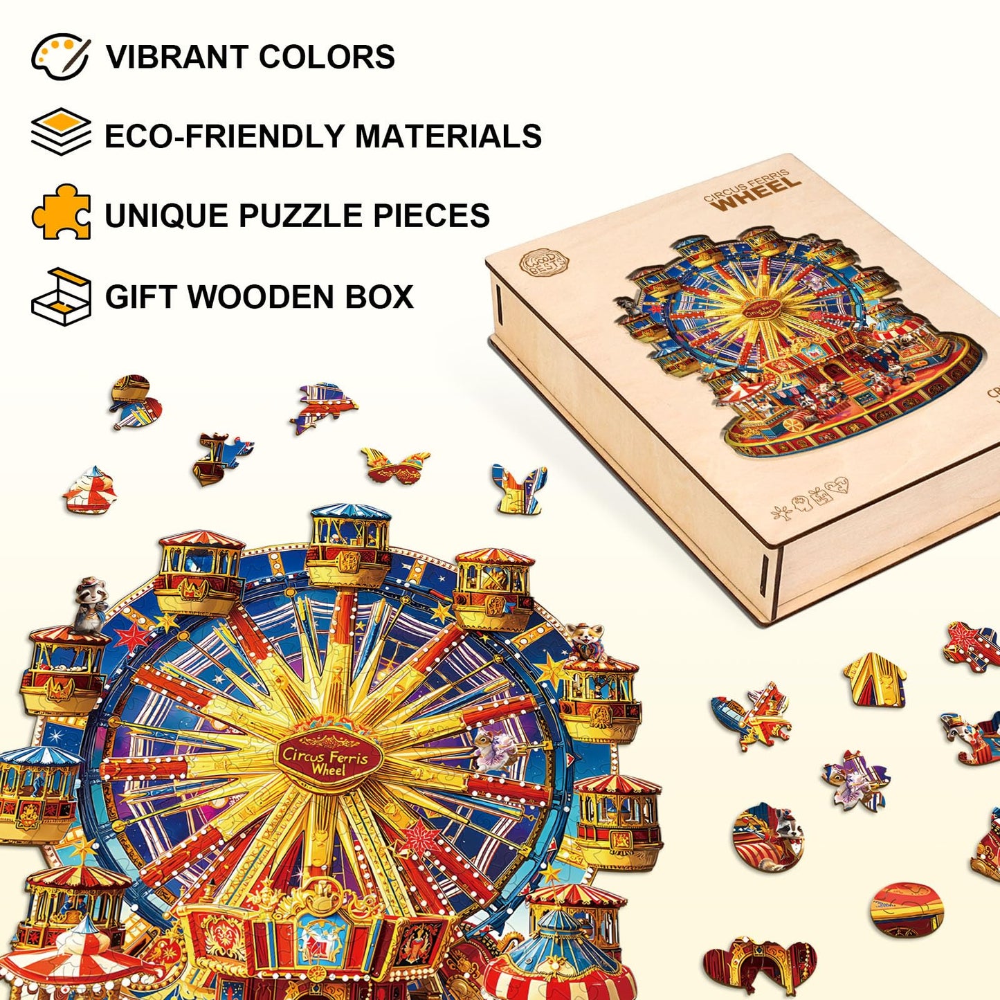 Jigfoxy Wooden Puzzles for mature-themeds  Circus Ferris Wheel Wood Puzzles mature-themed  Unique Animal Shape Wooden Jigsaw Puzzles for mature-themeds  Birthday Gifts for Puzzle Lovers  Family  Friend (M-11.4 * 9.7in-175pc)