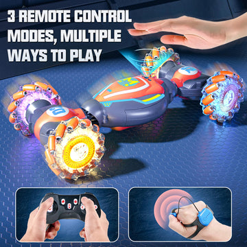 Bezgar Remote Control Car - Gesture Sensing Rc Stunt Car With 3 Sensor Modes, Lights & Music, 4Wd All Terrain Hand Controlled Rc