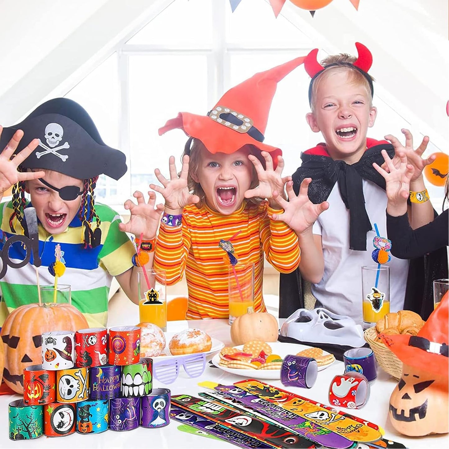 Novahance 36 Pcs Halloween Slap Bracelets Party Favors,Bulk Snap Bracelet Party Favors Supplies For Kids&Teens Gifts Teacher Cla