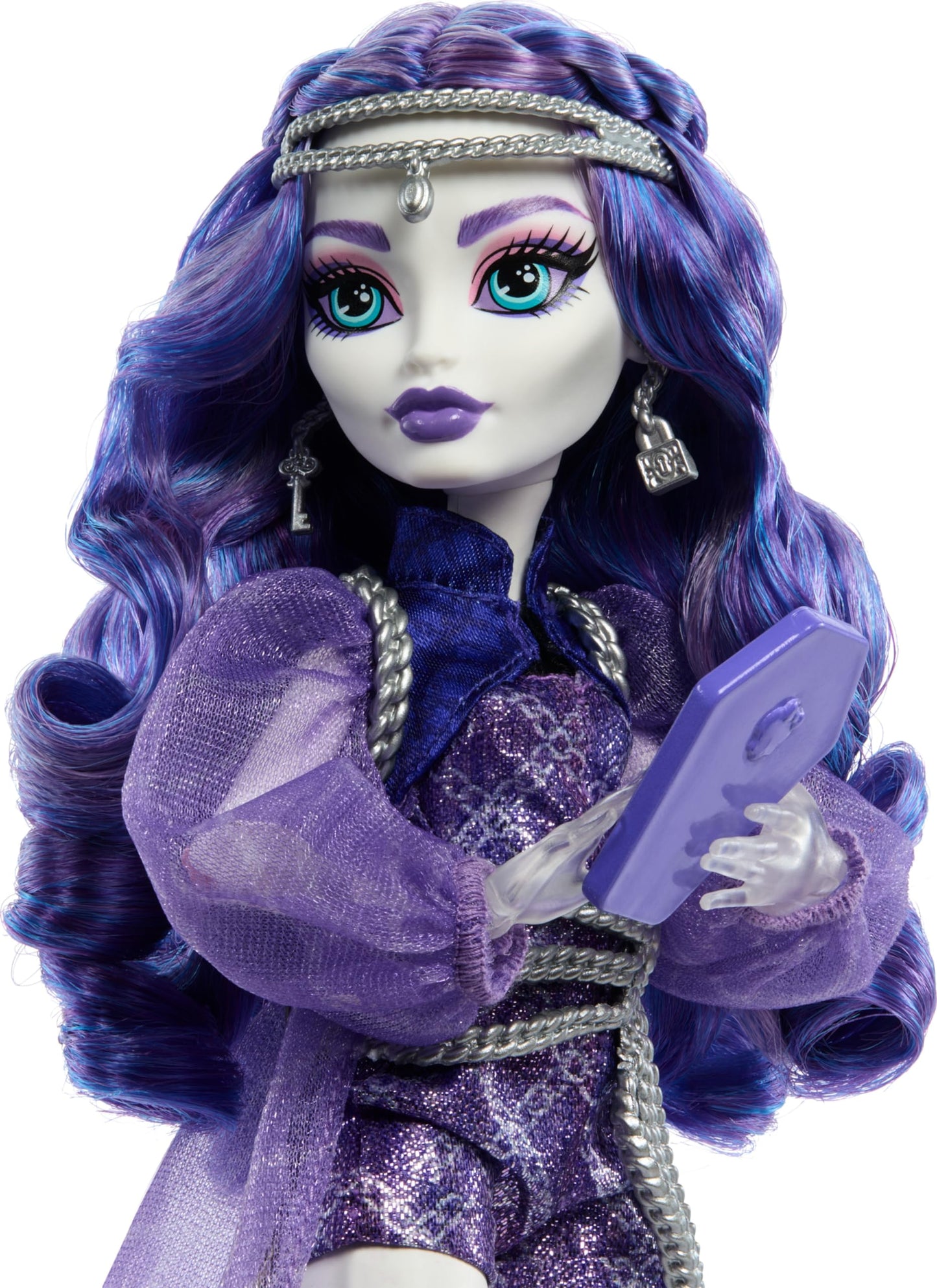 Monster High Spectra Vondergeist Doll with Ferret Rhuen, Accessories, Purple, Model HXH77