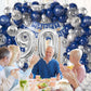 90Th Birthday Decorations Navy Blue Silver,90Th Birthday Balloon Garland Party Decorations With Number 90 Foil Balloons,Happy Bi