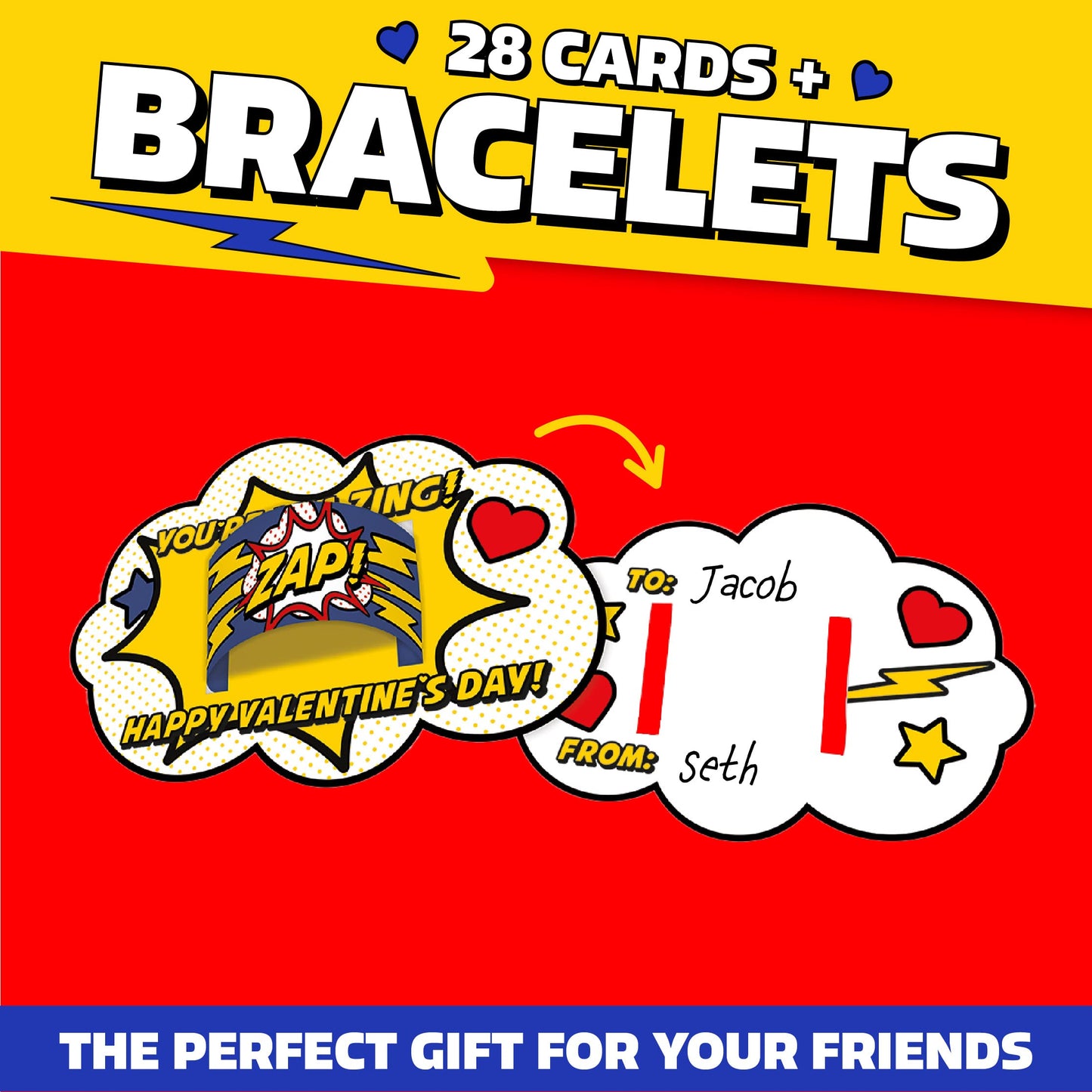 Peaceable Kingdom Valentines Cards - Set of 28 Slap Bracelets, Multicolor, Rubber, Model VPS62