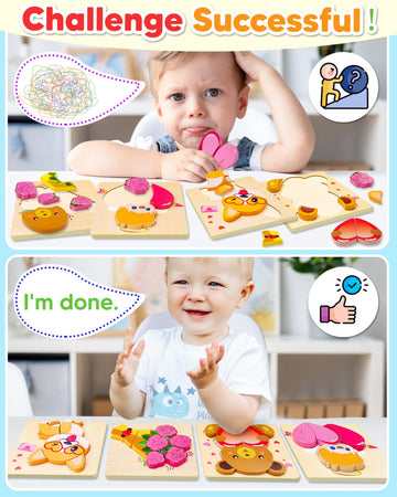 Benresive Valentines Day Wooden Toddler Puzzles Ages 1-3, Montessori Toys For 1 2 Year Old Boys Girls, 4 Pack Valentines Day Tod