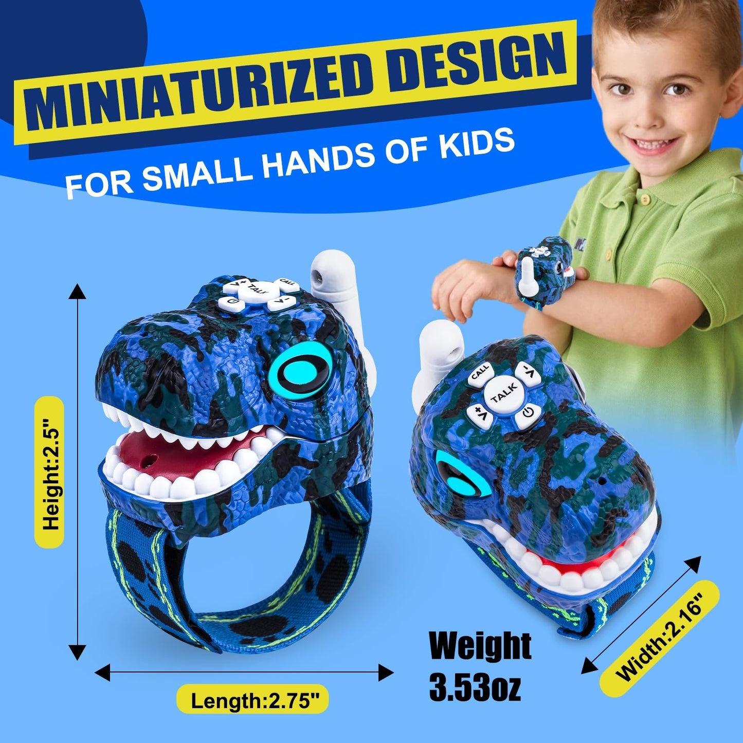Azyfei Dinosaur Walkie Talkies For Kids - 2 Way Radios Toys For Boys & Girls Ages 3-12 - Long Range, 3 Channels - Outdoor Advent