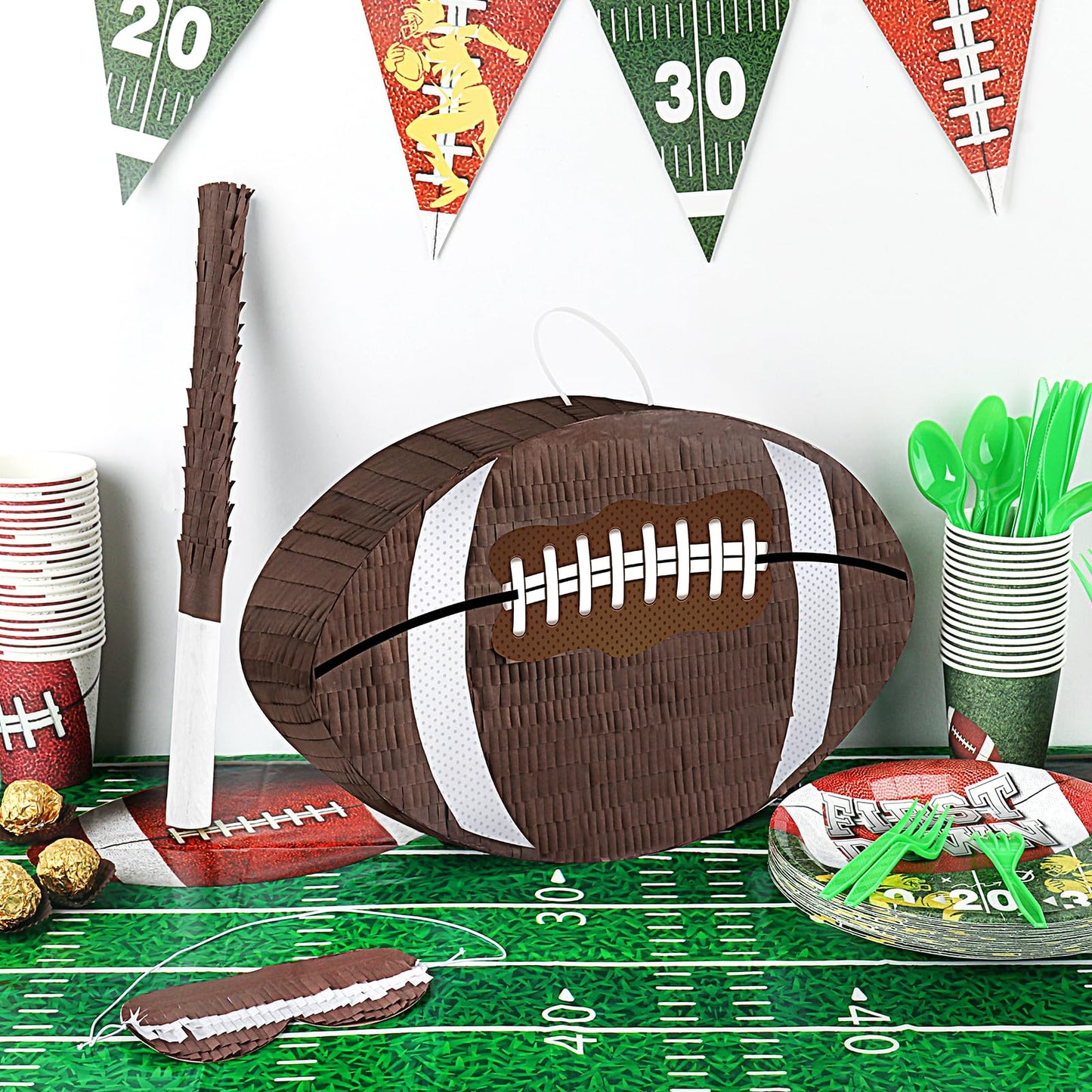 Waenerec Football Pinata With Pinata Stick & Hanging Football Party Decorations Football Games For Boys 8-12 Kids Football Toys Sport Themed Birthday Party Supplies