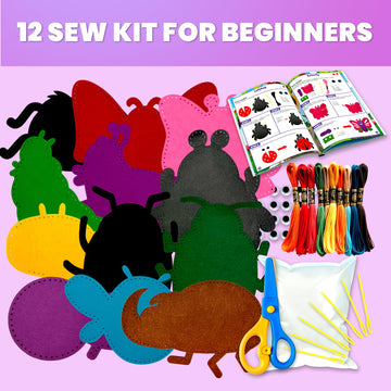 QUOKKA Kids Crafts Ages 4-8, DIY Beginner Needle and Thread Kit - 12 Bugs & Insects Sewing Kit Basic - Fun Art Crafts for Kids A