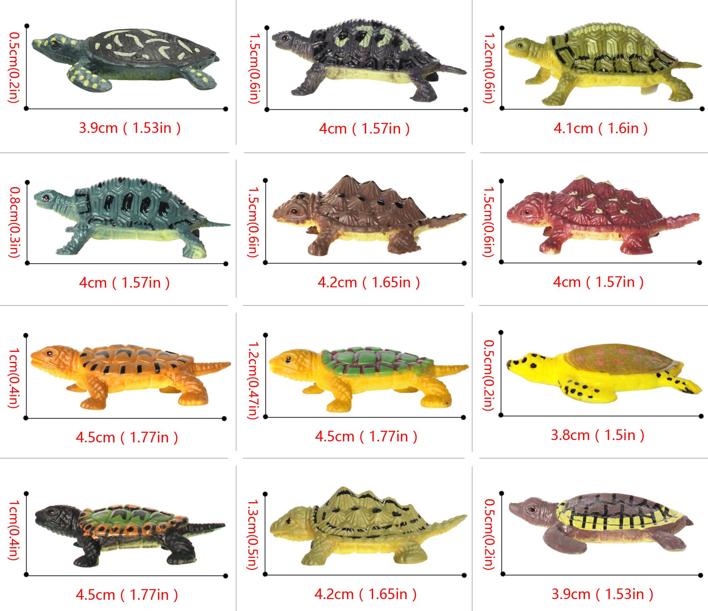Animal Assorted Mini Plastic Figures Toy Set, Educational Party Cake Topper, Goody Bag Filler (12Pcs Small Tortoise)