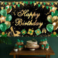 Avezano Green Happy Birthday Banner Green Gold Black Happy Birthday Backdrop Glitter Bday Party Decorations for Women 6 x 3.6 ft