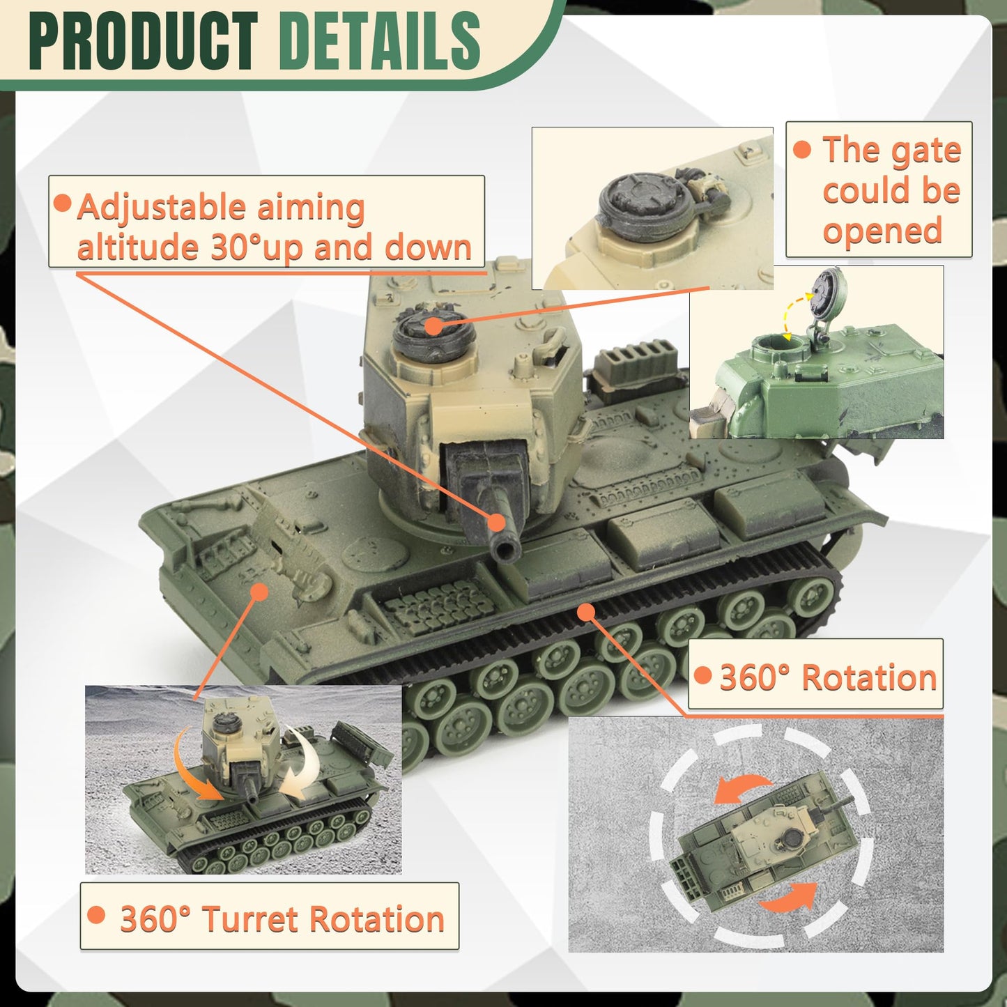 Maozyhomie 1:72 U.S Army Tank & Army Men Toys Playset, Includes 2Pc Us Tank-7 Models With 10Pc Toy Soldiers, Desert Tan And Oliv