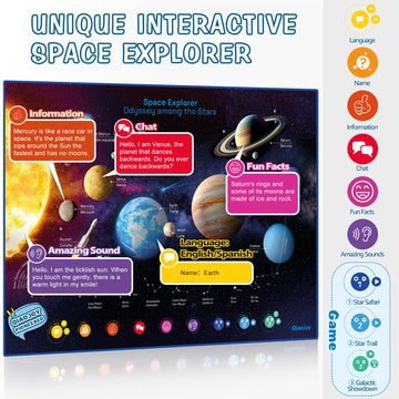 Bilingual Interactive For Kids Talking Dinosaur Space Poster For Kids Learning And Educational Toys,Talking Educational Dinosaur Toy For Ages 3 To 12 Years Old,Space Theme Wall Decor For Preschool