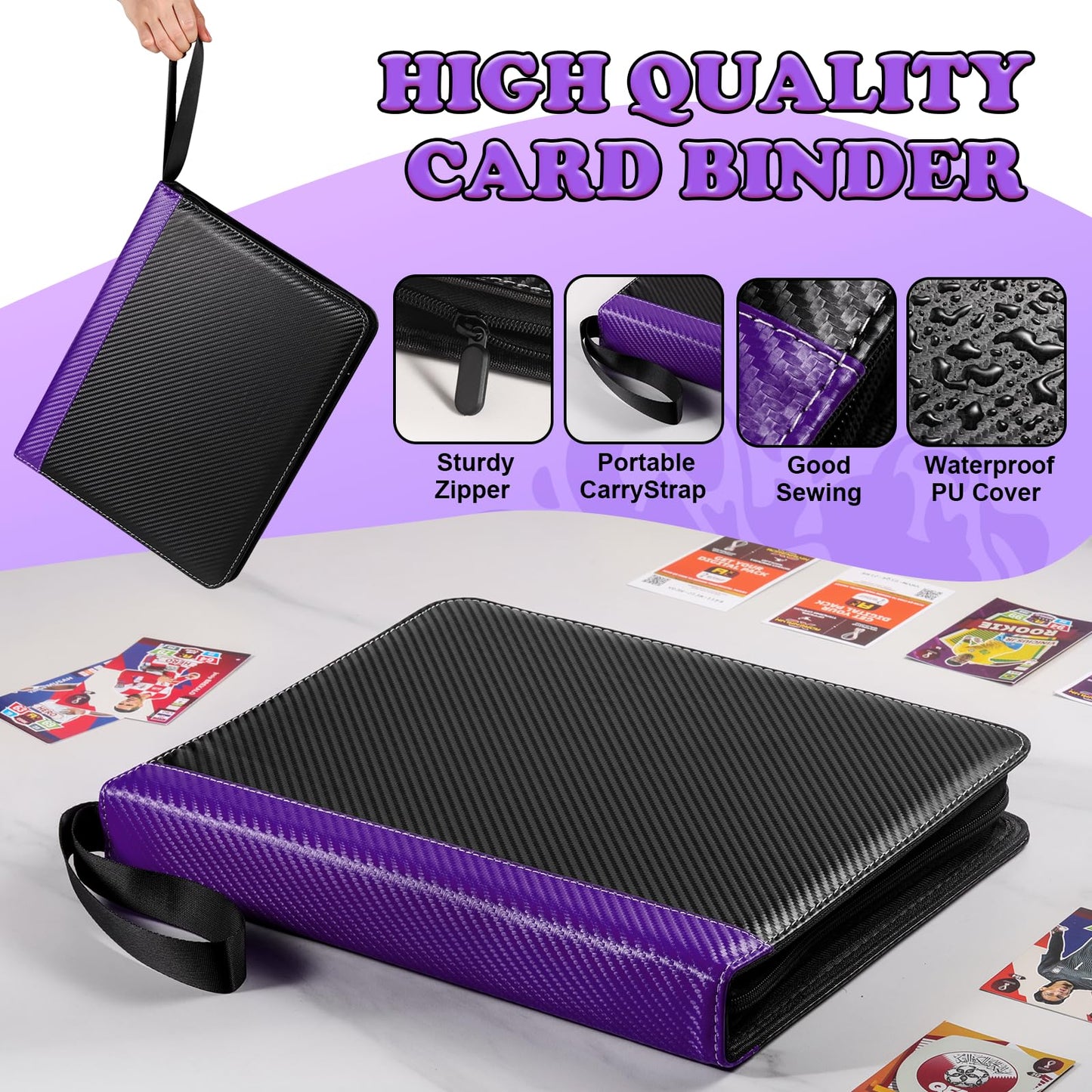 LIMSTDIC Card Binder for Pokemon Card  9 Pocket 40 Double-Sided Pages for 720 Card Pocket enhanced Zip PU Card Binder for Pokemon  Collectible For TCG MTG Baseball Football Trading Card Game(Purple)