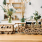 Wood Trick Wooden Toy Train Set With Railway - 34X7'' - Locomotive Train Toy Mechanical Model Kit - 3D Wooden Puzzles For Adults