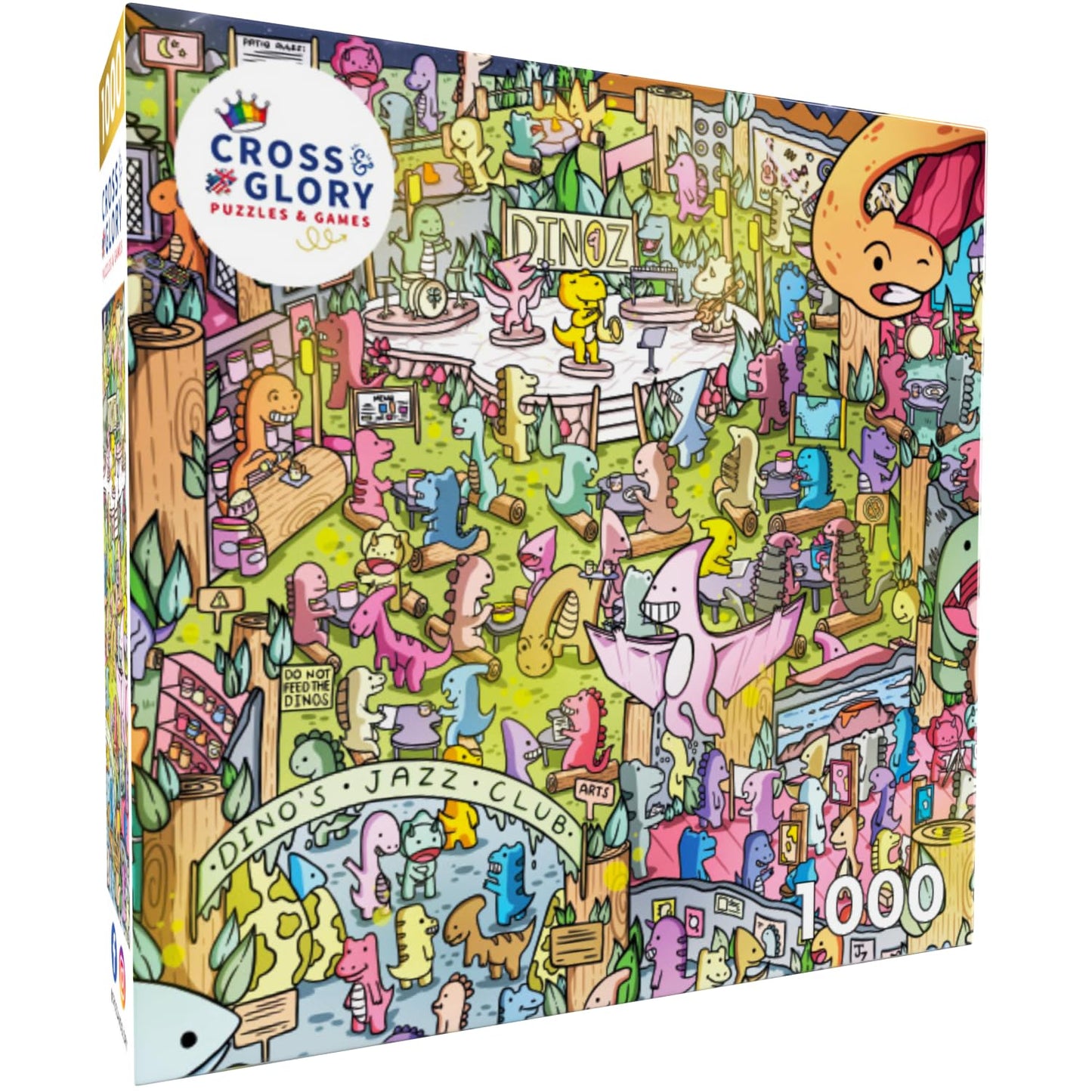 Cross & Glory 1000 Piece Jigsaw Puzzle - Jurassic Jive Dino Jazz, Large Size, 1.8mm Thick Cardboard, Ideal for Adults & Kids 12+