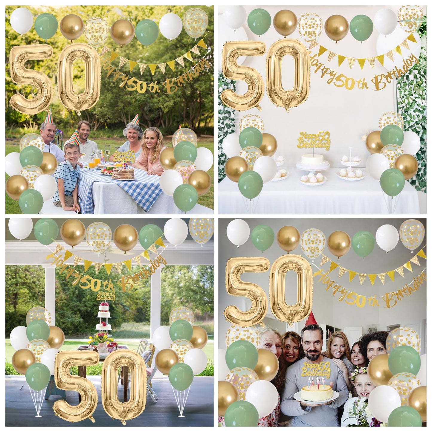 50Th Birthday Decorations For Men Women, Sage Green White Gold Birthday Balloons With Happy 50Th Birthday Banner 50Th Birthday C