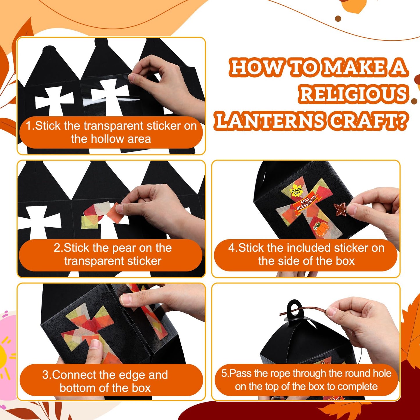 VIHOSE 16 Sets Thanksgiving Day Crafts Christian Fall Crafts Religious Cross Fall Blessing Tissue Paper Lantern Kit Bulk DIY Chr