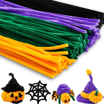 RoundFunny 400 Pcs 24 Inch Extra Long Pipe Cleaners Chenille Stem Thick Fluffy Pipe Cleaners Craft Supplies for Halloween Arts C
