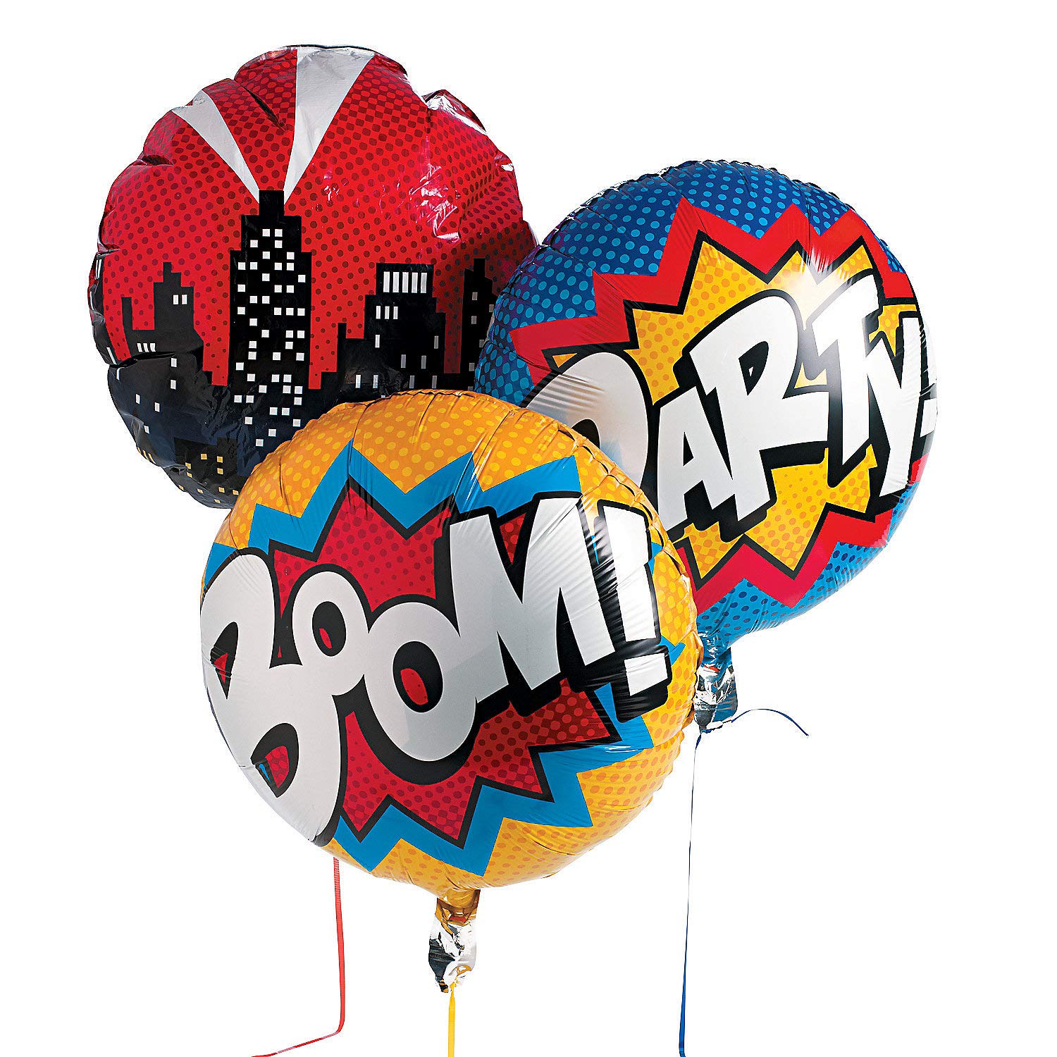 Fun Express Superhero Mylar Balloon 18 inch - City Scape and Comic Designs - Birthday Party Decor - VBS Vacation Bible School Su