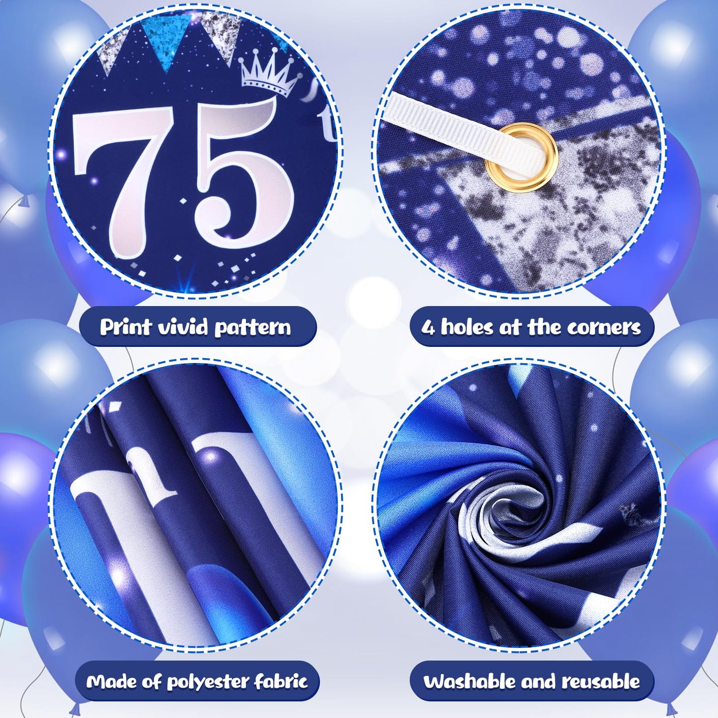 Rumia Blue 75Th Birthday Decorations For Men Women, Navy Blue Silver Happy 75Th Birthday Yard Banner, Blue 75Th Birthday Balloons For 75Th Birthday Anniversary Party Decorations Supplies (A9143)