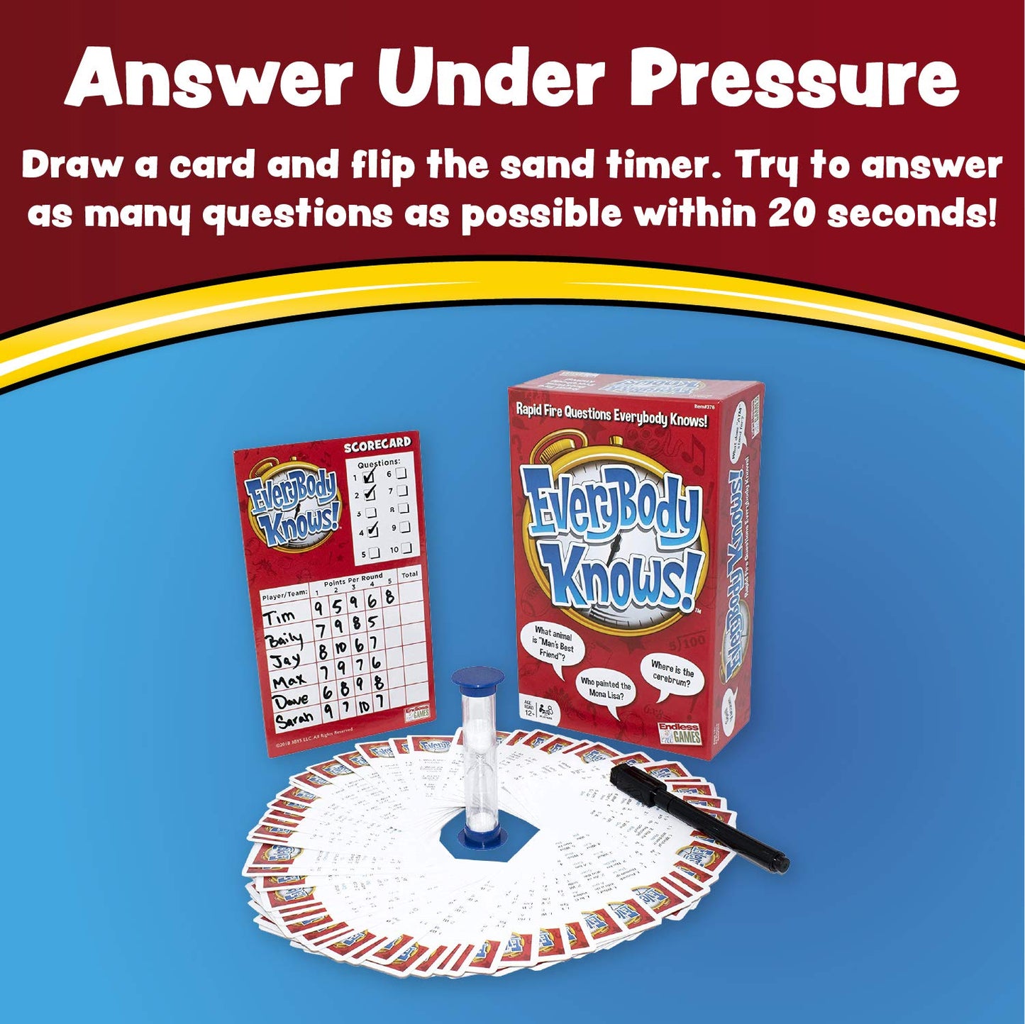 Endless Games Trivia Card Game - Everybody Knows! 2018 Edition, Multicolor, One Size, Plastic, Model 376