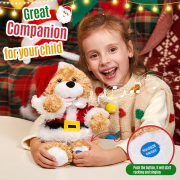 Specialyou Christmas Santa Teddy Bear Singing Stuffed Animal Interactive Musical Plush Electric Toy With Christmas Hat Companion For Kids Girls Boys New Year Decor