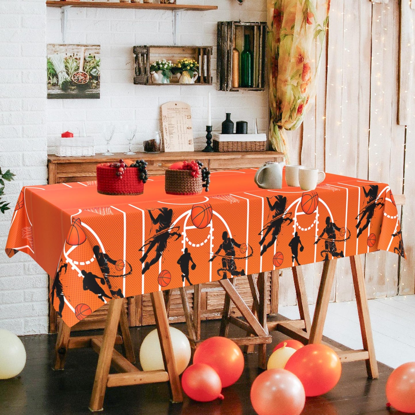 Lianxuia 3 Pcs Basketball Tablecloth, 51 X 86 Inch Basketball Plastic Table Cover, Basketball Party Decorations, Suitable For Bo